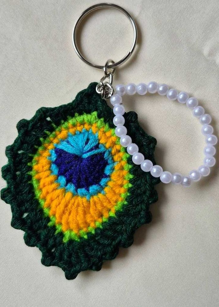 Crochet Peacock Keychain
