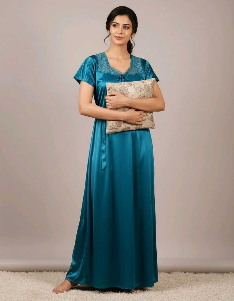 Vintage Teal Lace Trim Nightgown