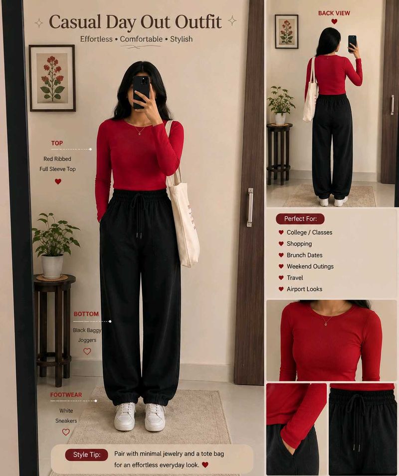 Red Ribbed Lettuce Hem Top
