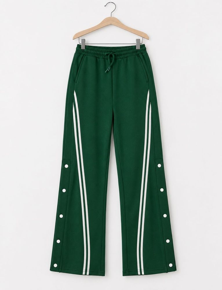Green Snap Button Track Pants