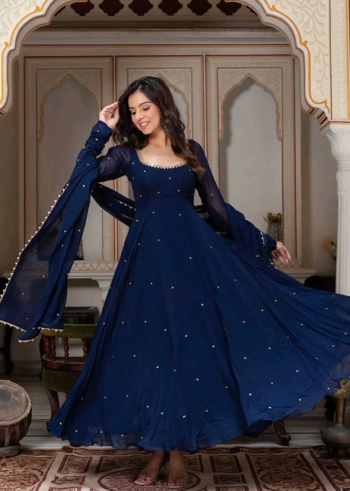 Navy Blue Long Anarkali Dress for Women