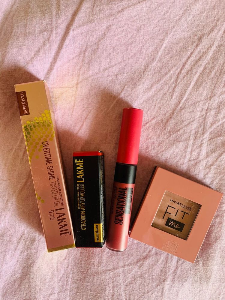 Lakme Lip oil,mousse,Maybelline fit me and matte
