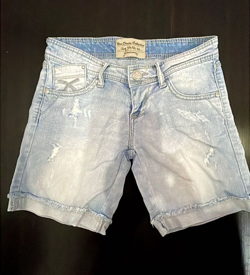 vintage Light Wash Distressed Denim Shorts