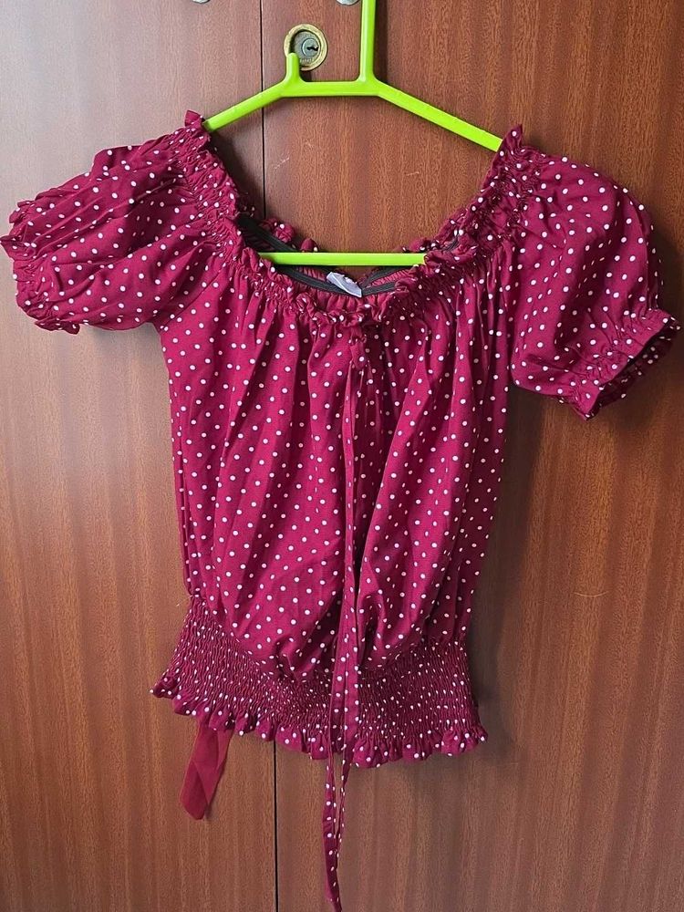 Chic Polka Dot Off-Shoulder Top