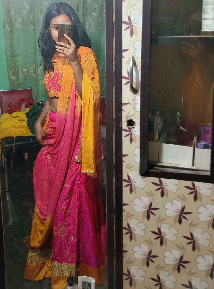Pink &amp; Yellow Lehenga Choli