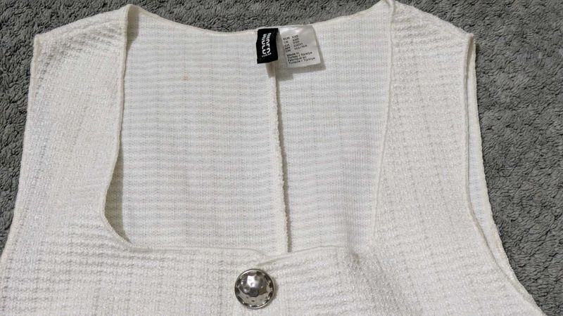 White Textured Sleeveless Top