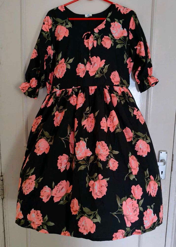 Black Floral Print Dress