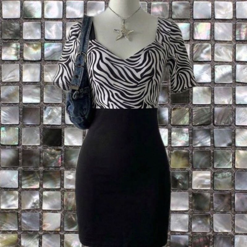 Zebra Print Black Bodycon Dress