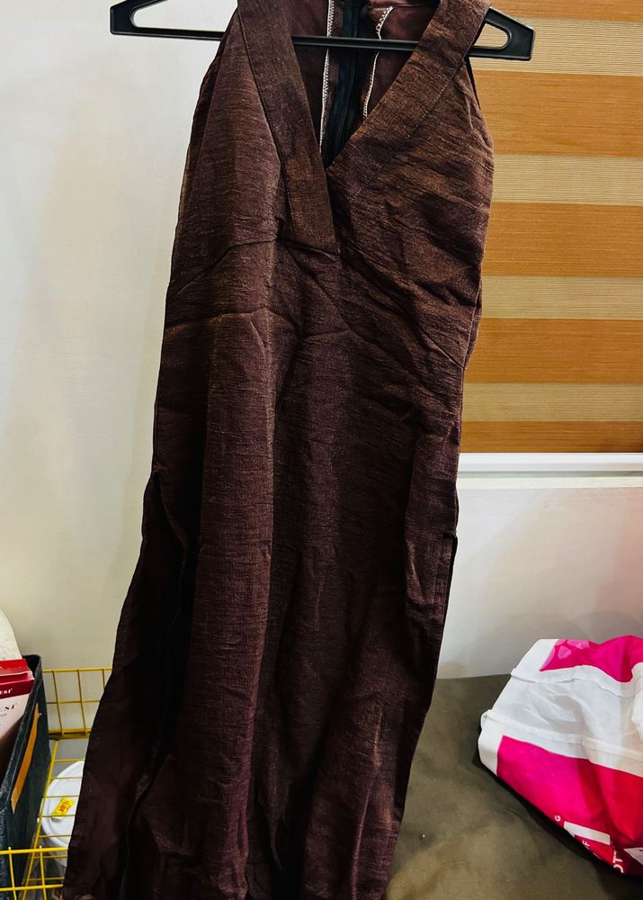 Chic Textured Brown Midi Dress casual kurti