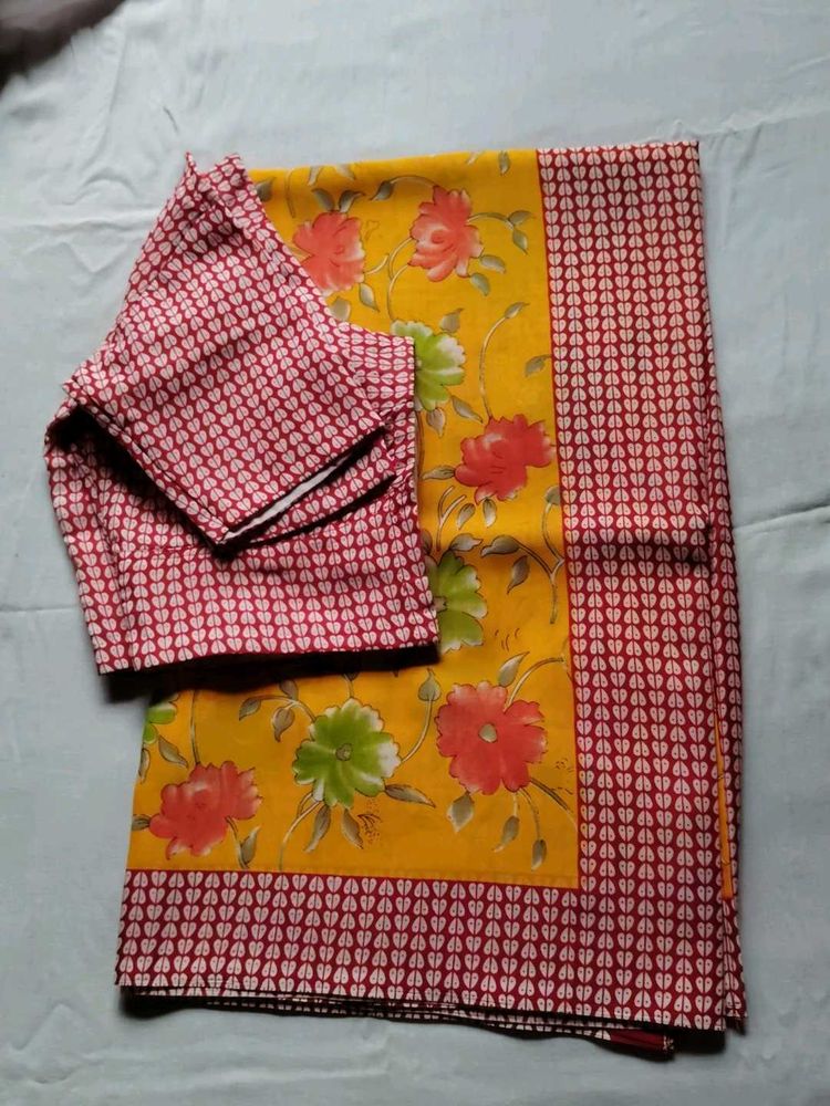 Yellow Floral Saree with Blouse