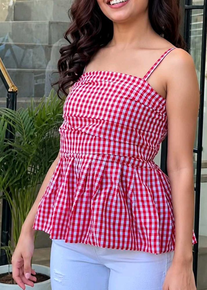 Red Gingham Peplum Top