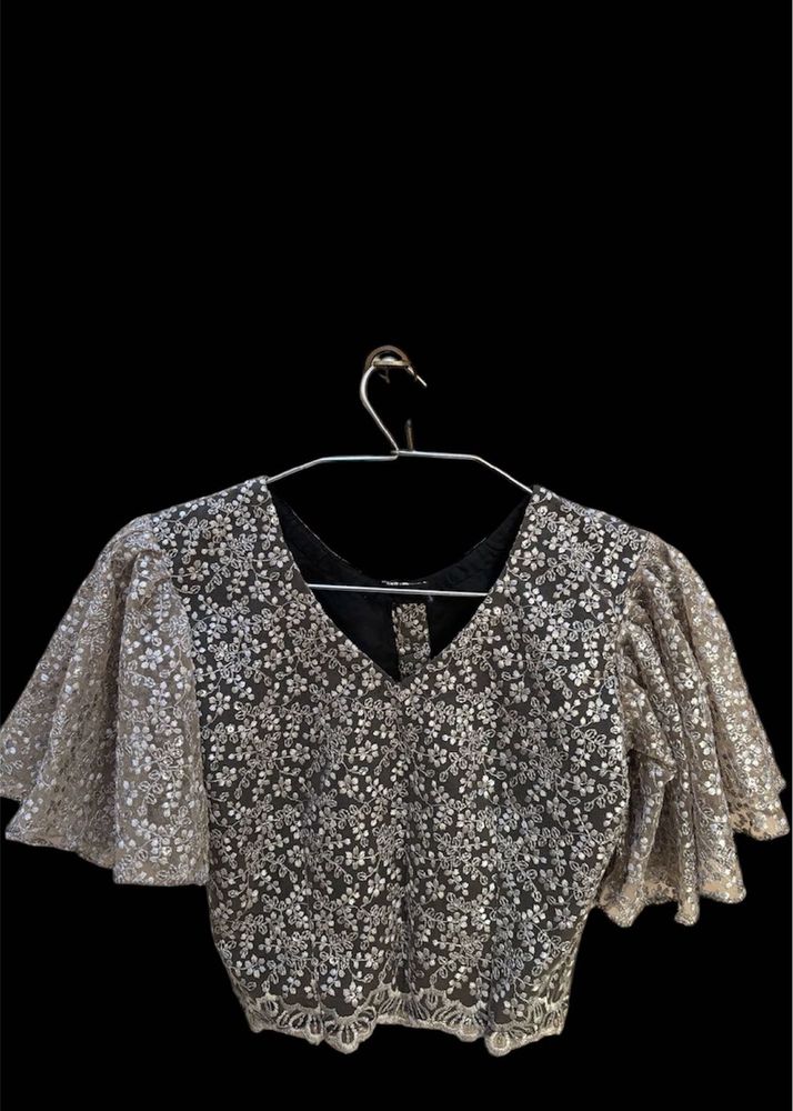 Floral Lace Crop Top with Statement Sleeves