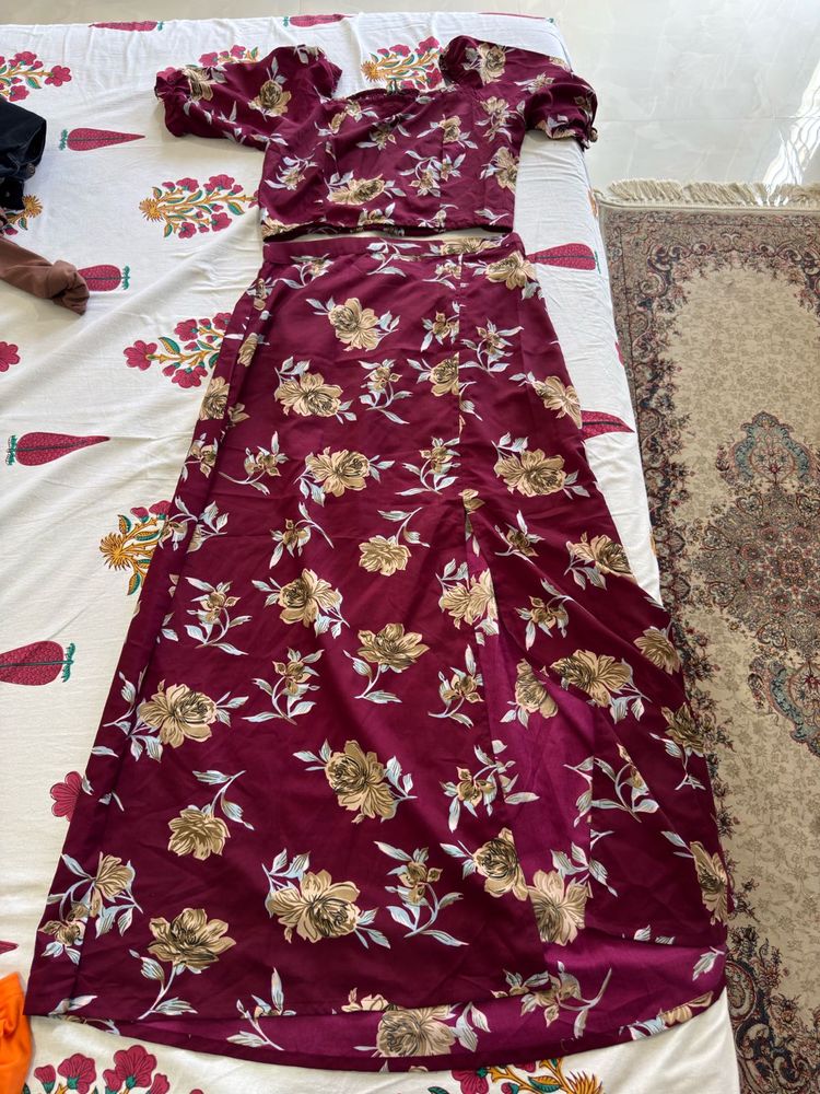 Maroon Floral Print co-ord Set