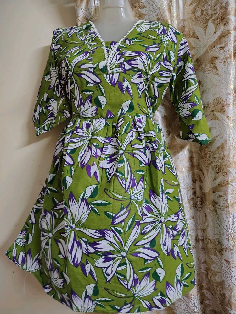 Floral Green Dress Frock Short Size 42
