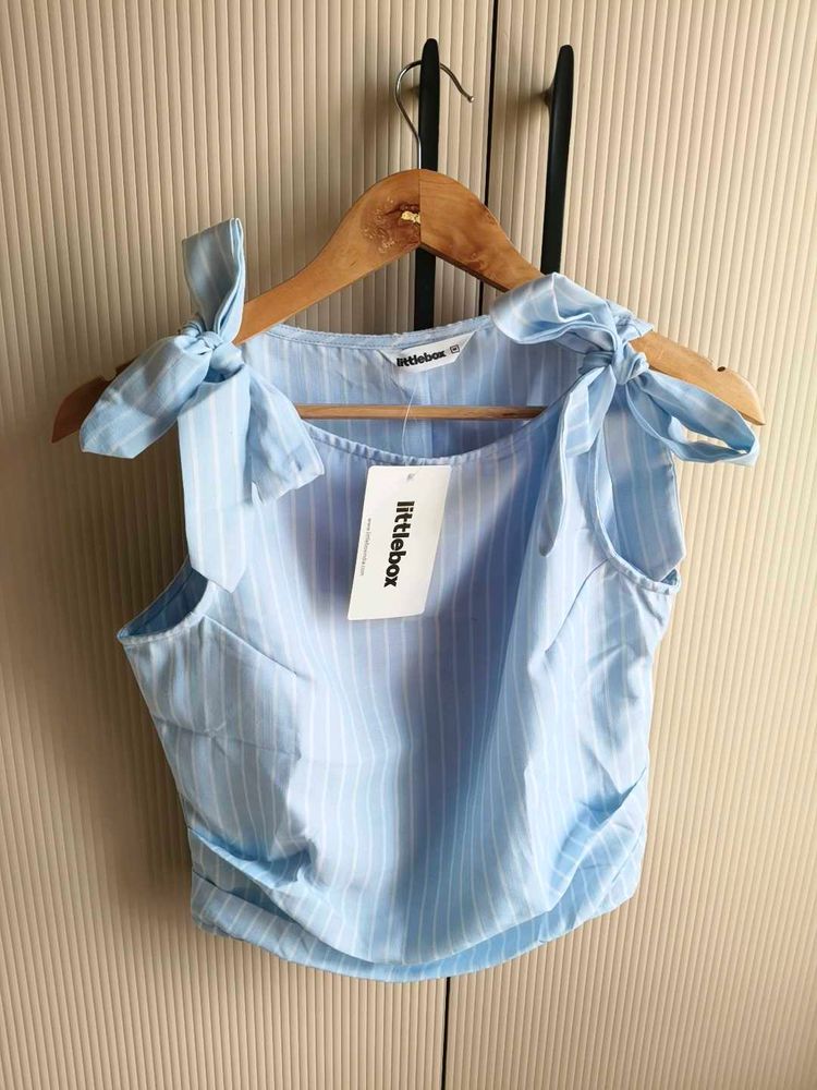 Littlebox Boat Neckline Striped Bowknot Ruched Tan