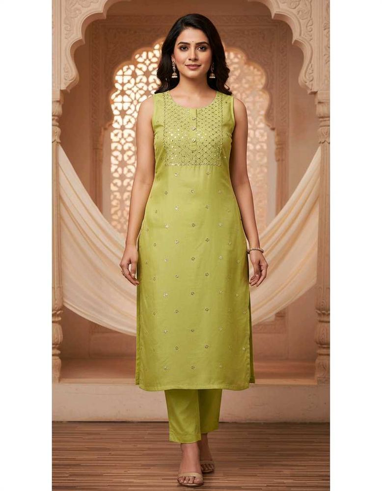 Green Embellished Kurta