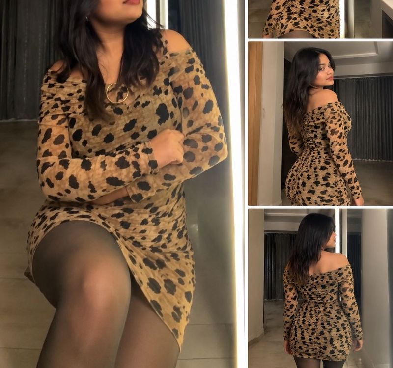 Leopard Print Ruched Mesh Mini Dress