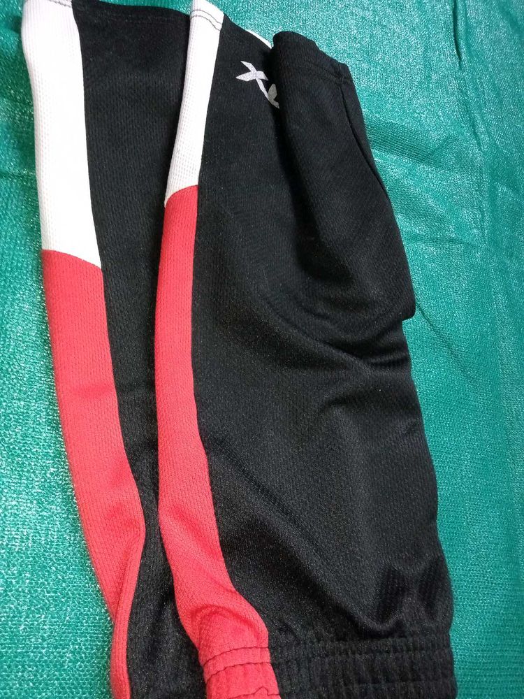 Black Athletic Shorts with Red &amp; White Stripes