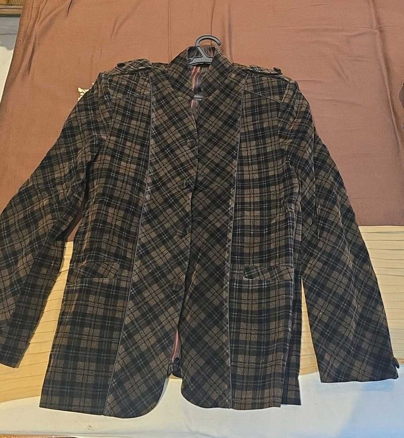 Brown Plaid Velvet Blazer