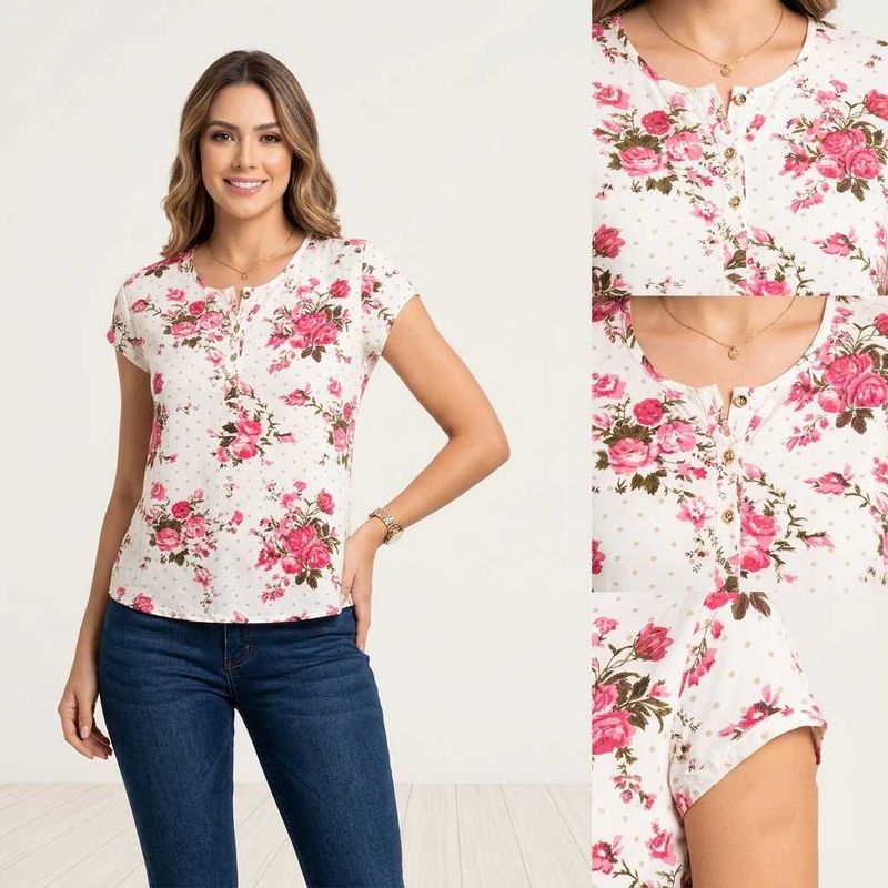 Floral Print Henley Top