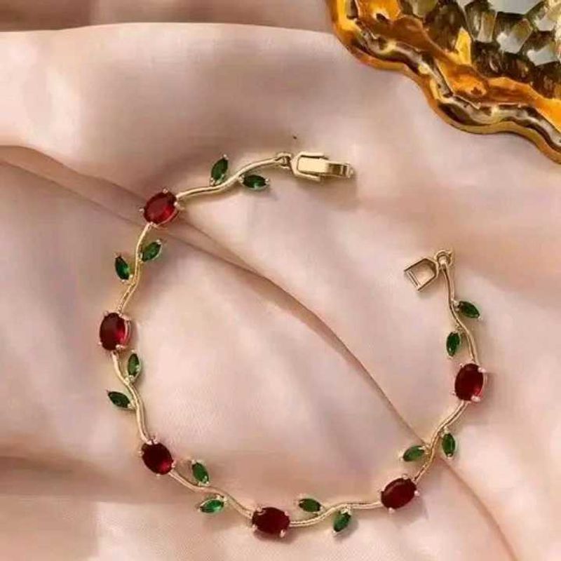 Elegant Ruby &amp; Emerald Leaf Bracelet