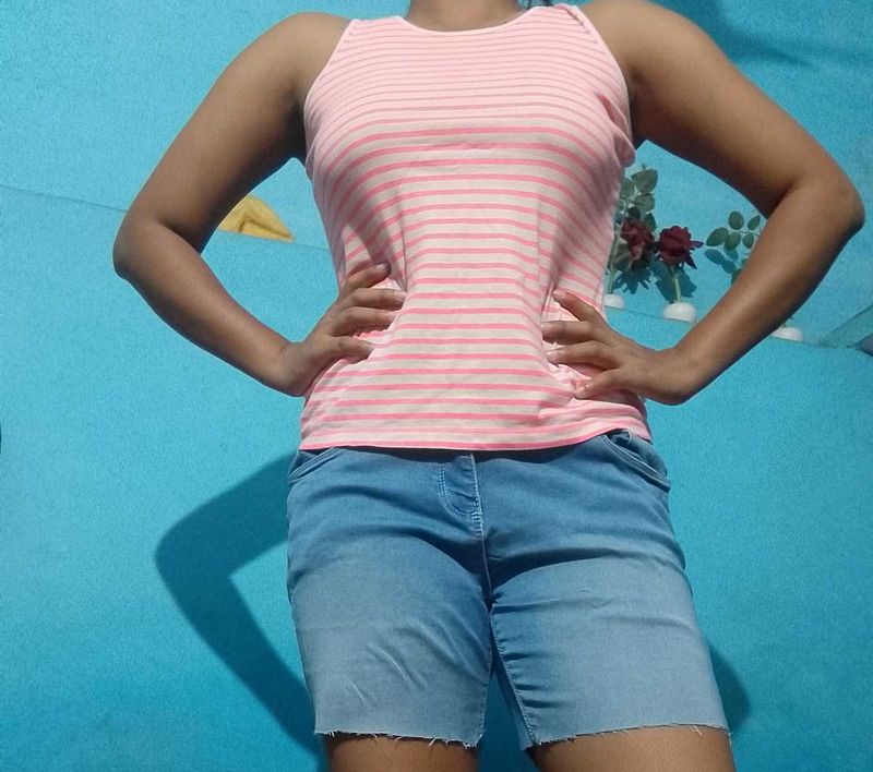 Pink Striped Sleeveless Top