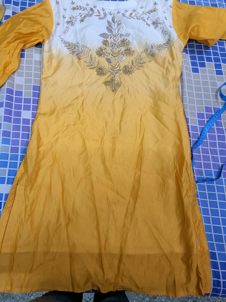 Party Wear Double Shade Yellow Sharara Suit In L