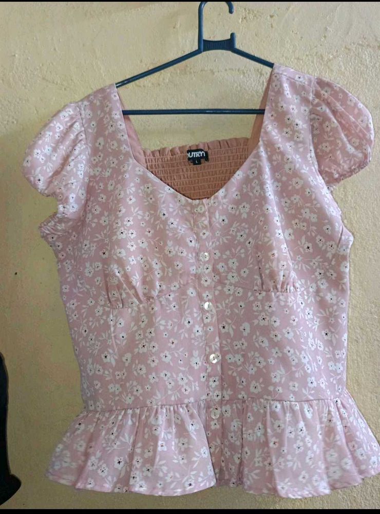 Pink Floral Peplum Blouse