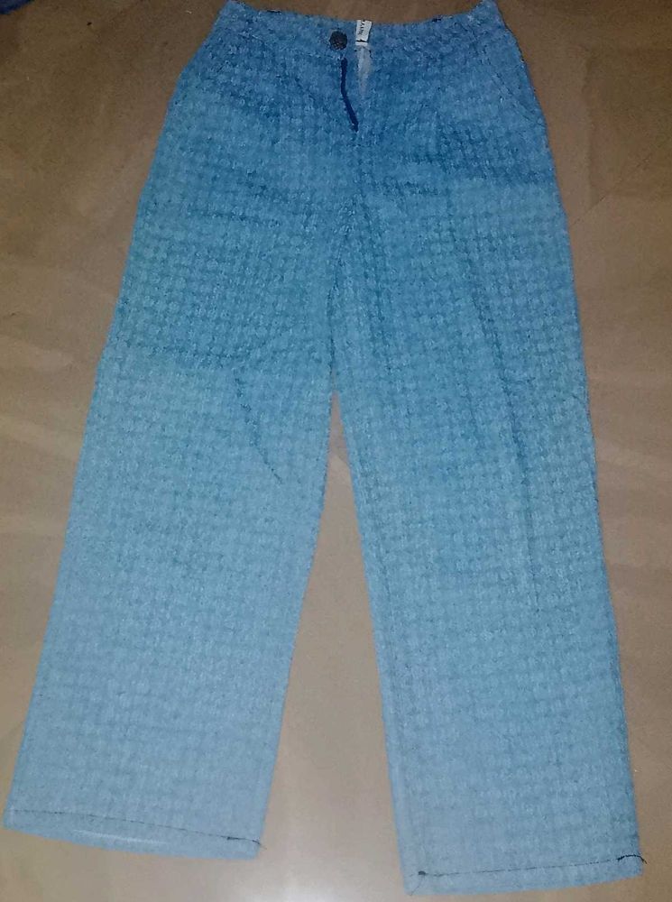 Light Wash Textured Wide Leg Jeans