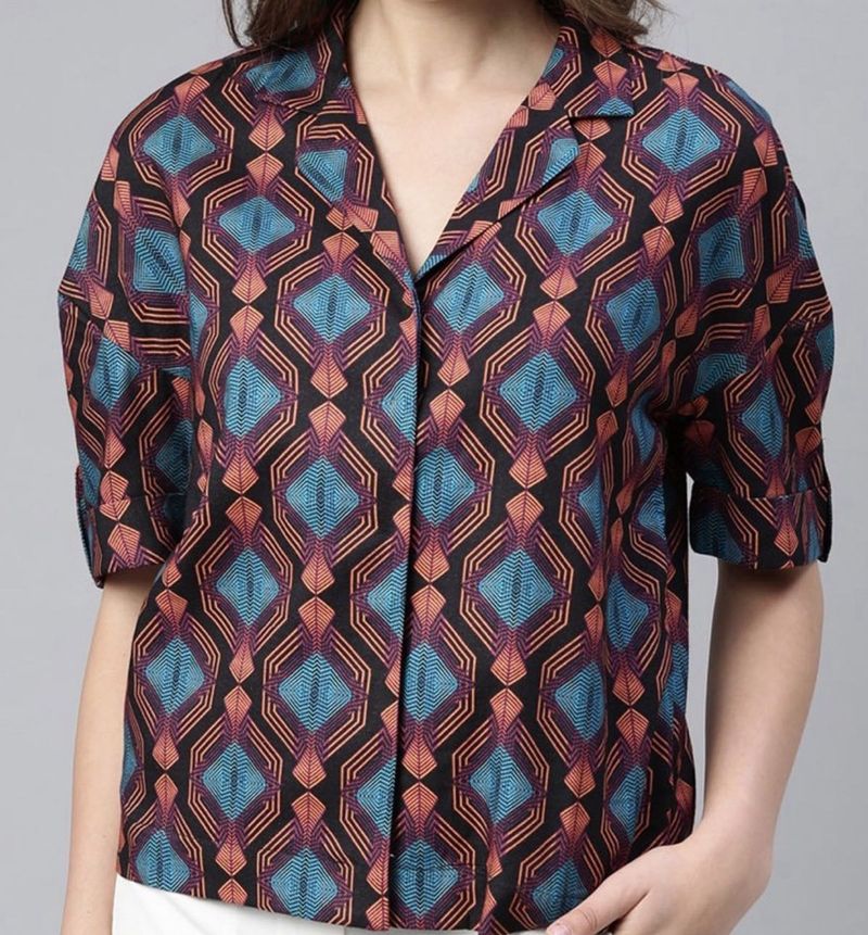 Rareism - Geometric Print Camp Shirt