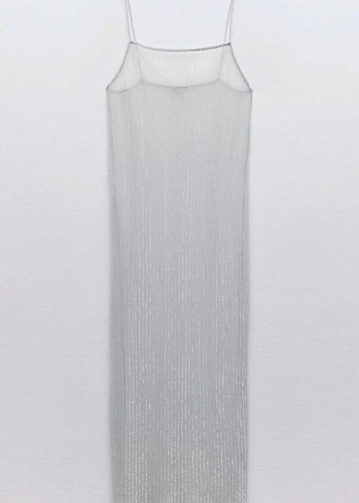 Zara Metallic Thread Pleated Slip Dress