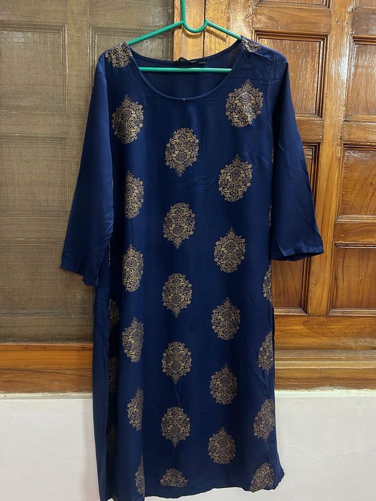 Elegant Navy Blue Kurta with Golden Print