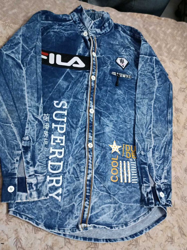 Denim Shirt with Graphic Prints