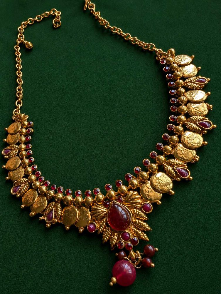Traditional Antique Coin Necklace with Ruby Stones