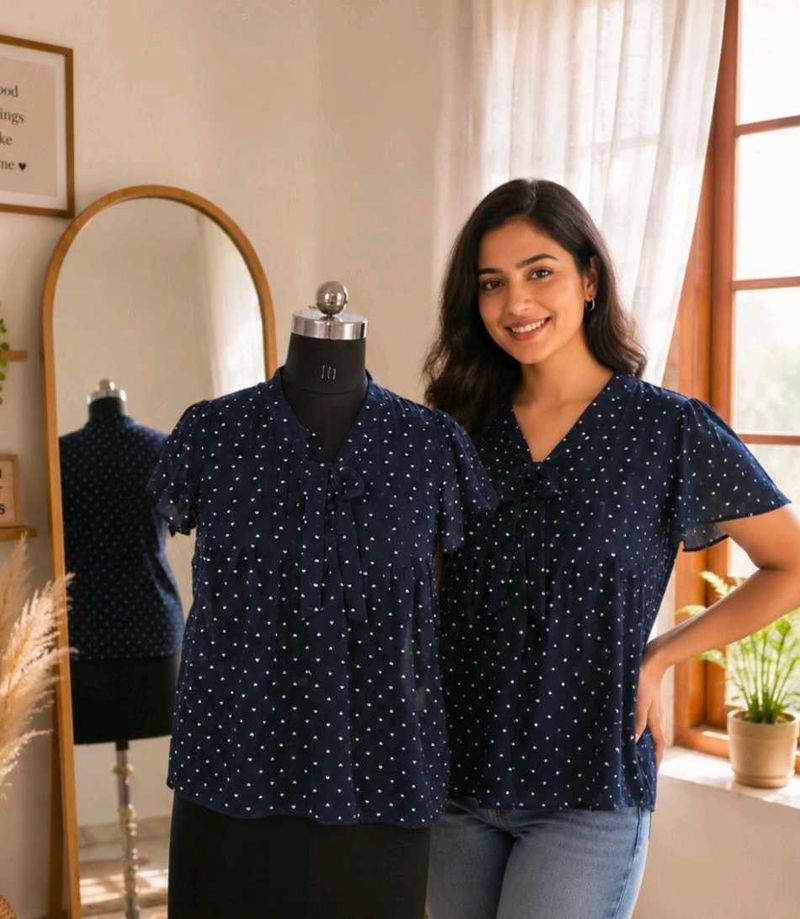 Navy Blue Polka Dot Top