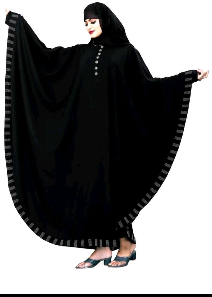 Elegant Black Abaya with Striped Trim