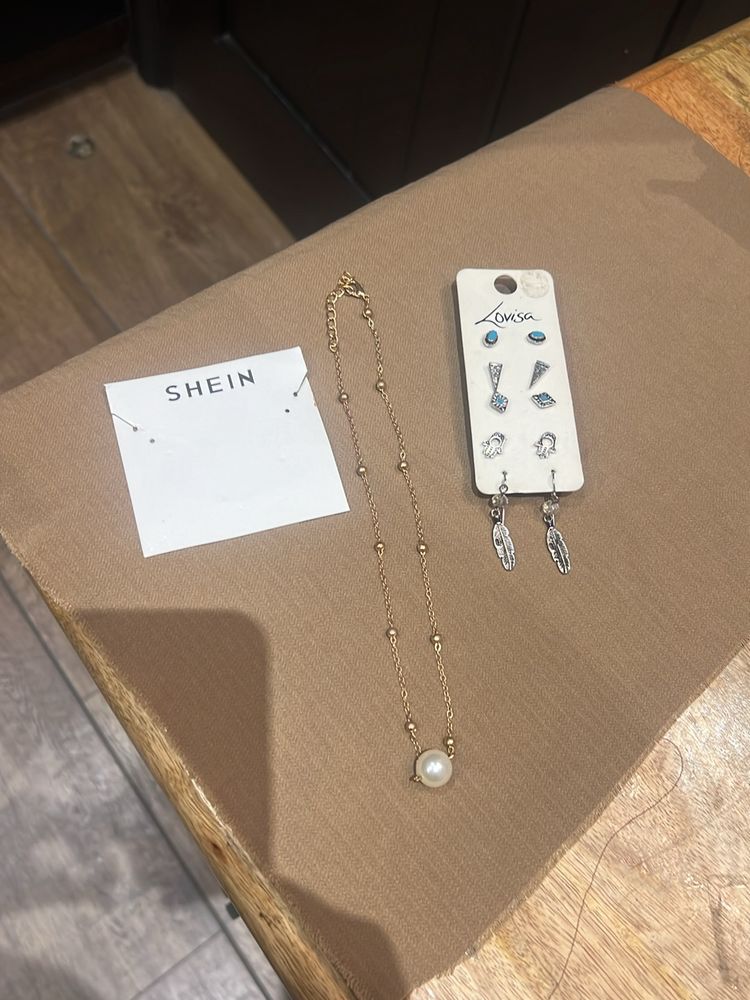 Combo of 5 earrings set + pearl necklace