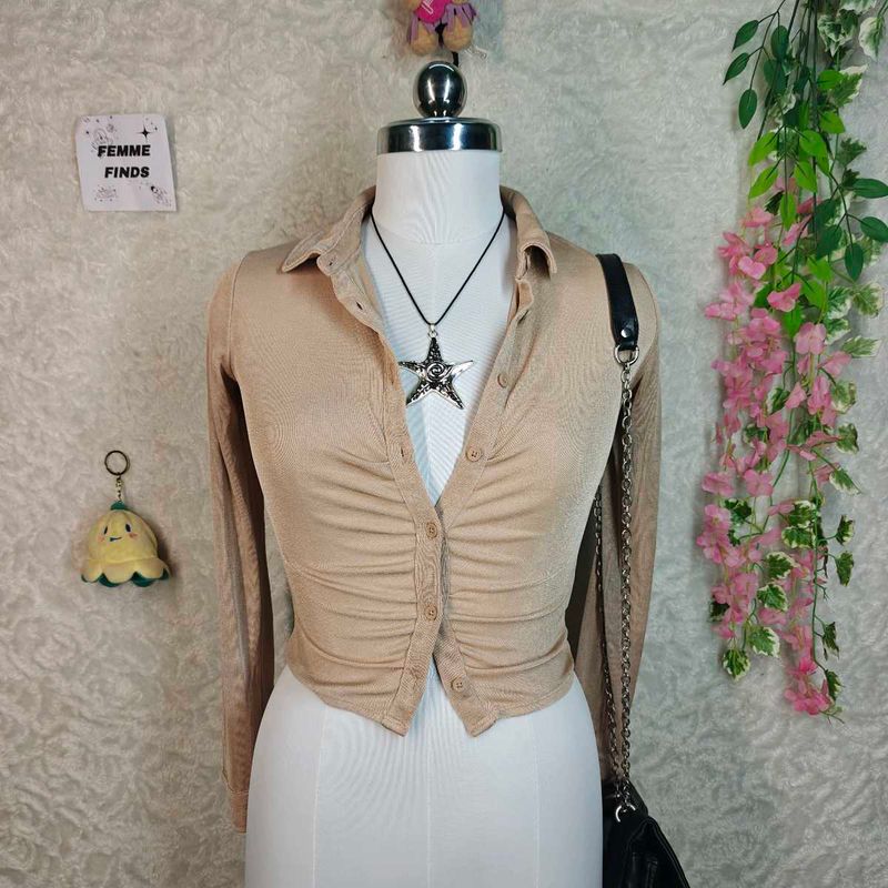 H&amp;m Ruched Button-Up Long Sleeve Top