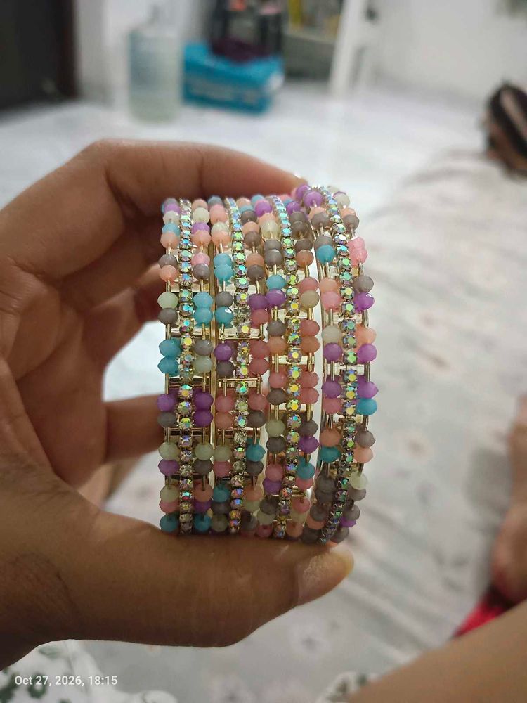 Brand New Colorful Beaded &amp; Crystal Bangle Set