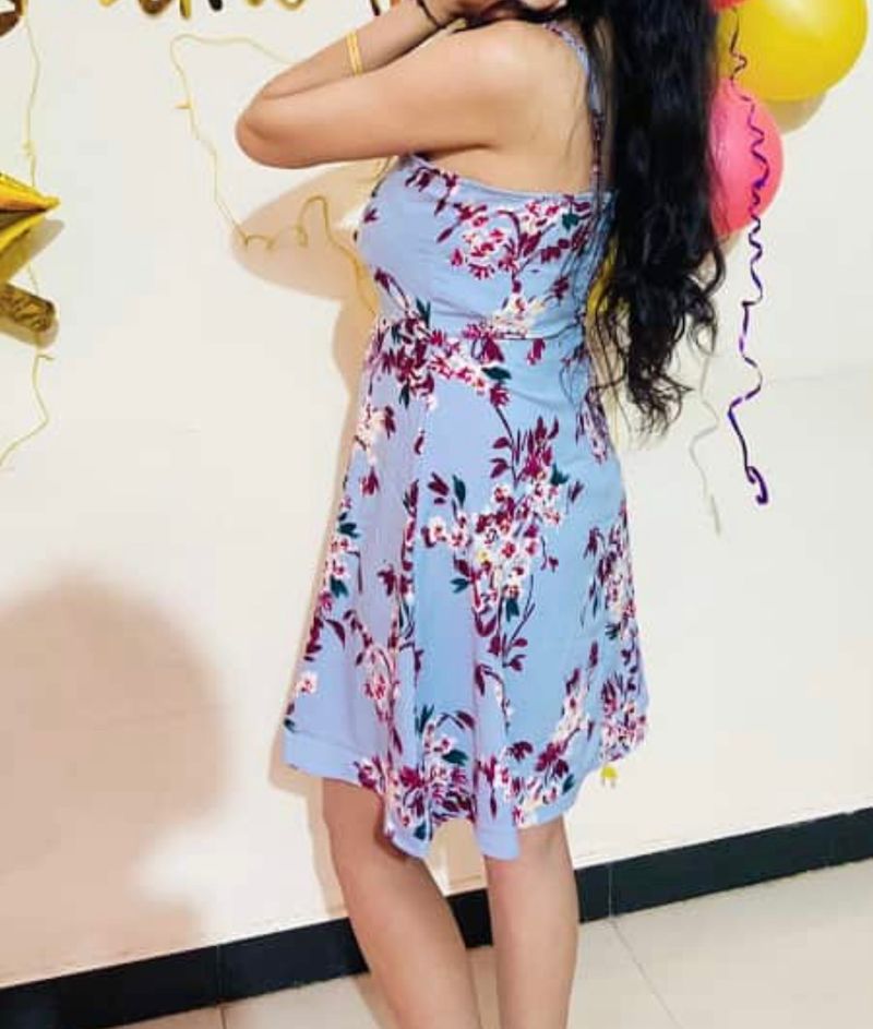 Berrylush Blue Floral Printed A-LineDress