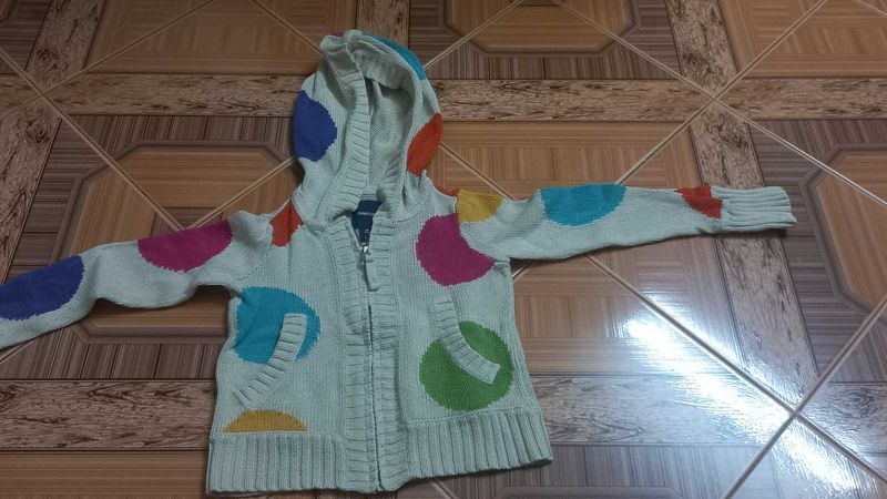Cream Colour Multi Color Doted Woolen Jacket