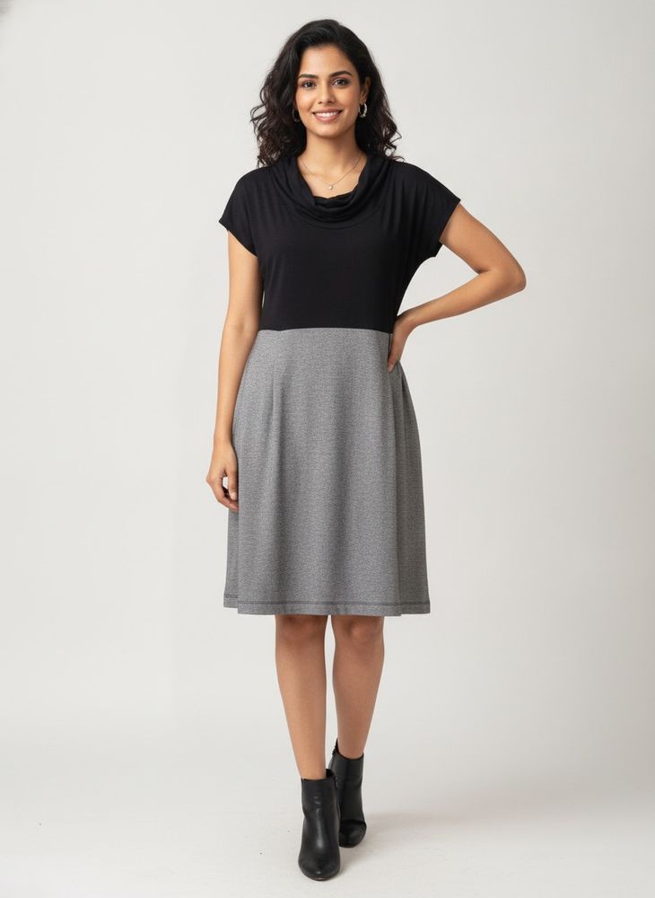 Chic Black and Grey Two-Tone Dress