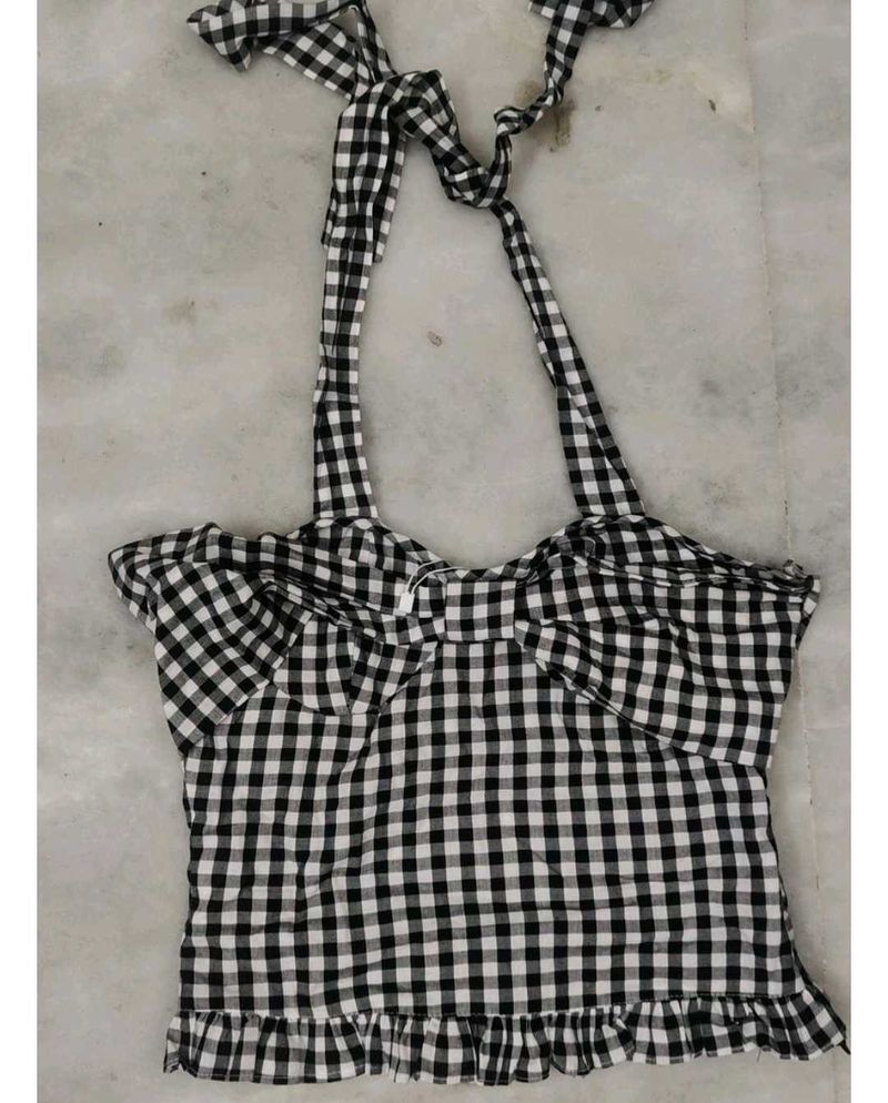 Gingham Ruffle Crop Top