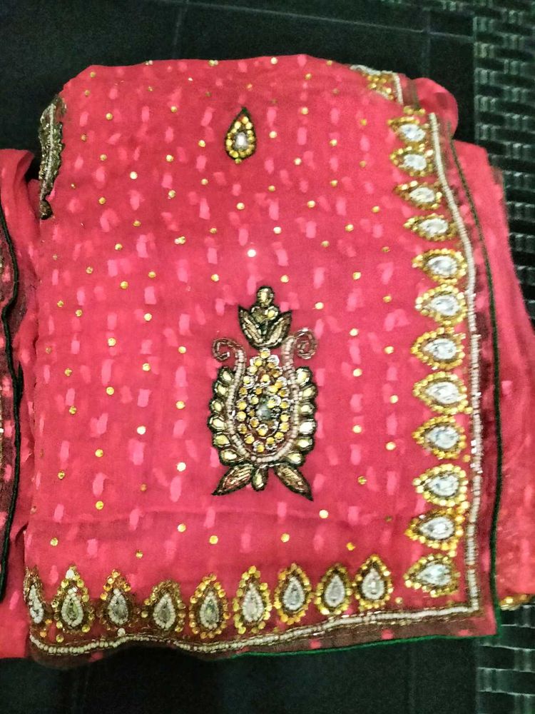 Elegant Pink Embellished Saree