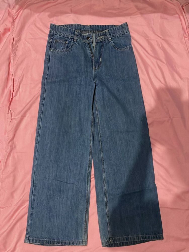 Wide Leg Blue Denim Jeans