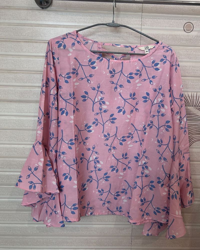 And casual Bell sleeves printed women pink top