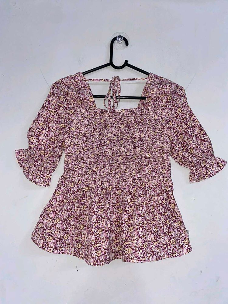 Floral Smocked Peasant Blouse