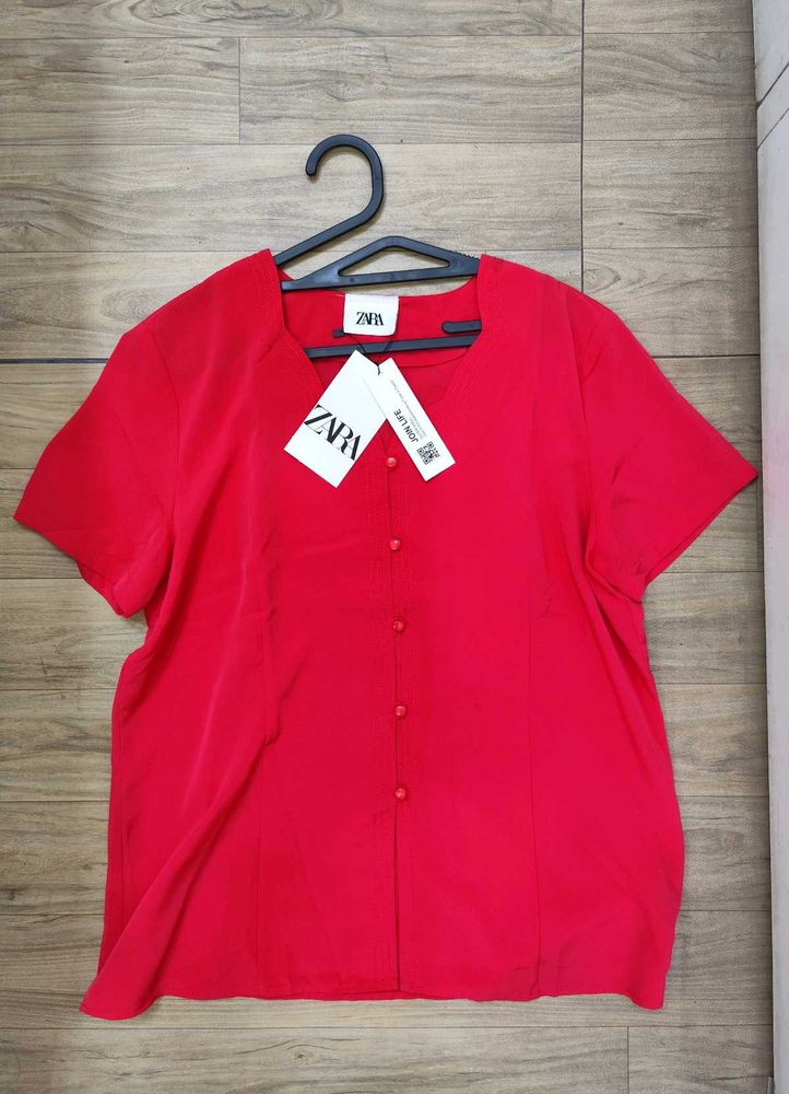ZARA Button-Up Short Sleeve Top - L