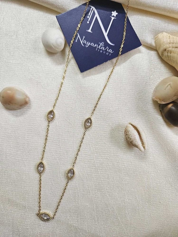 Anti-tarnish Stone Studded Long Chain Necklace
