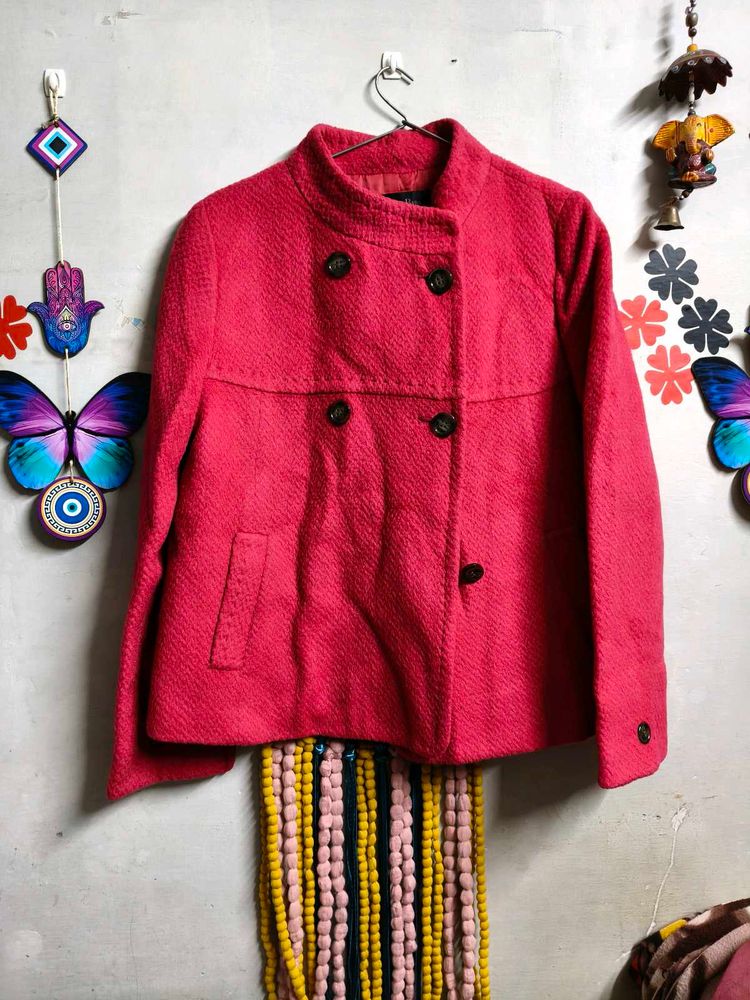 💗Bright Pink Double-Breasted Jacket